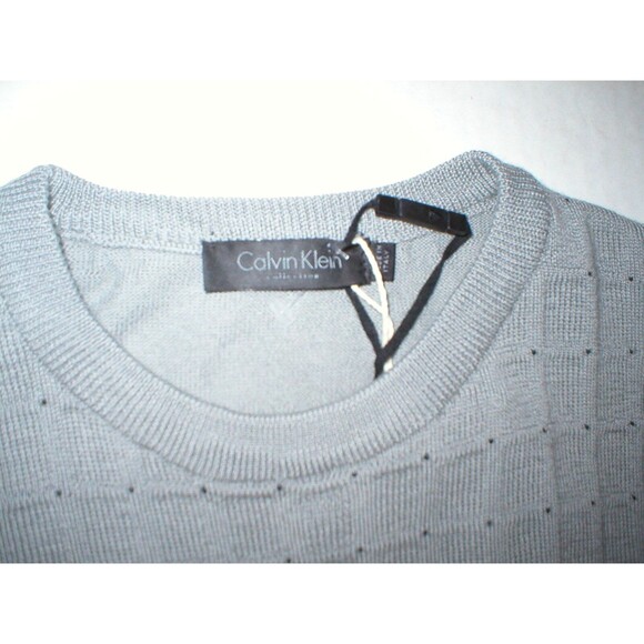 New Mens M NWT Calvin Klein Collection Merino Wool Sweater Gray Italy Squares - Picture 3 of 7